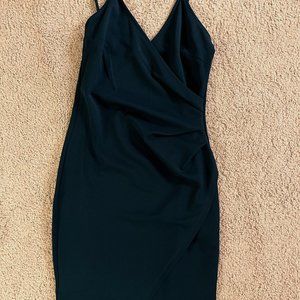 Sleeveless Deep Green Mini Dress - Asymmetrical